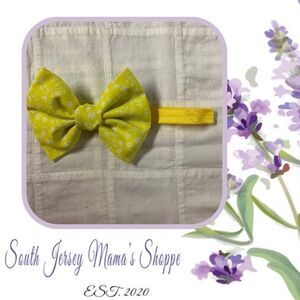 Handmade Infant Headband Bow Yellow White Floral 100% Cotton Size Preemie B290